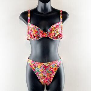 Skatie Floral Balconette Underwire Two Piece Bikini Set Pink XS
